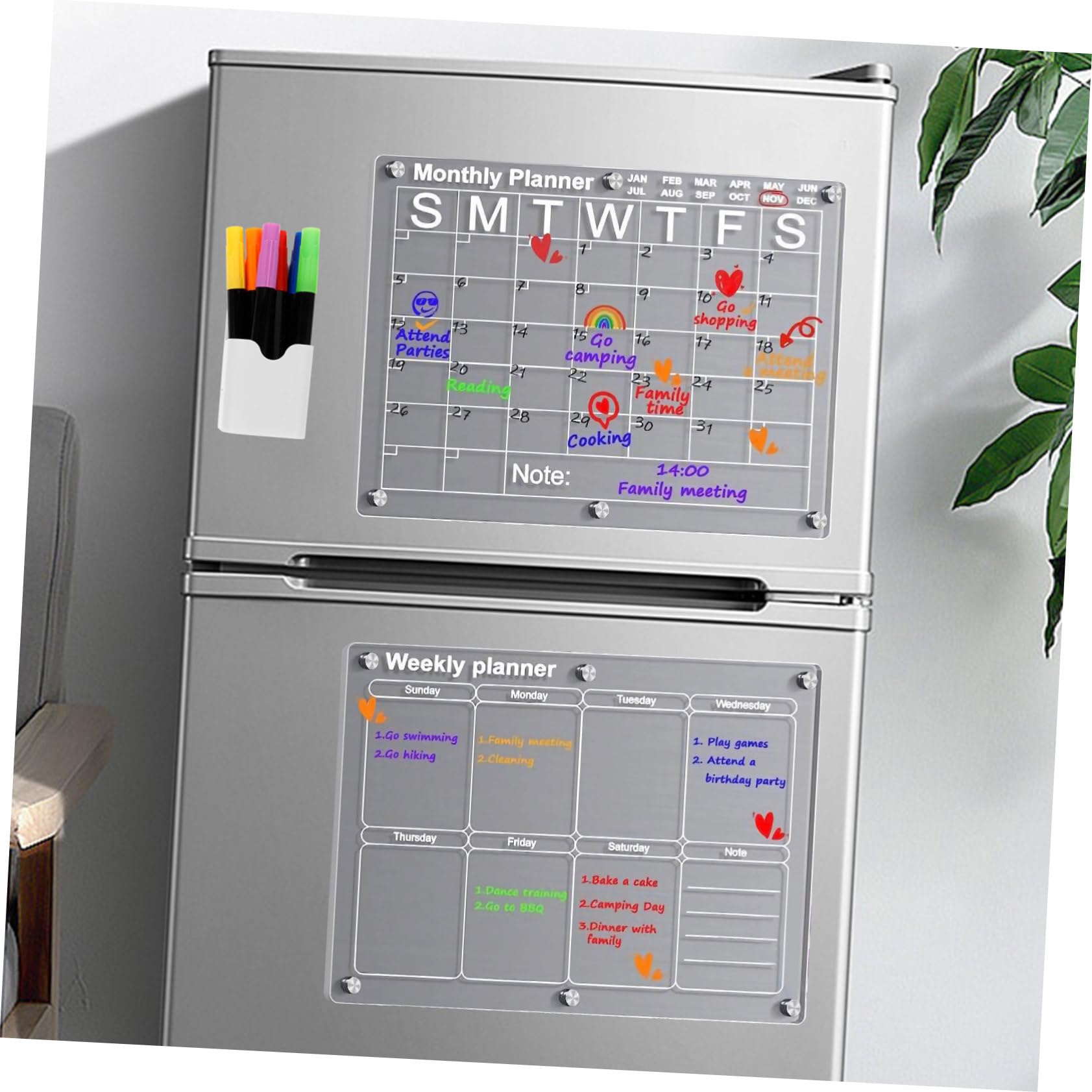 Alipis Calendrier Magnétique Effaçable à Sec Mensuel et Hebdomadaire Tableau Transparent pour Réfrigérateur et Surfaces Métalliques