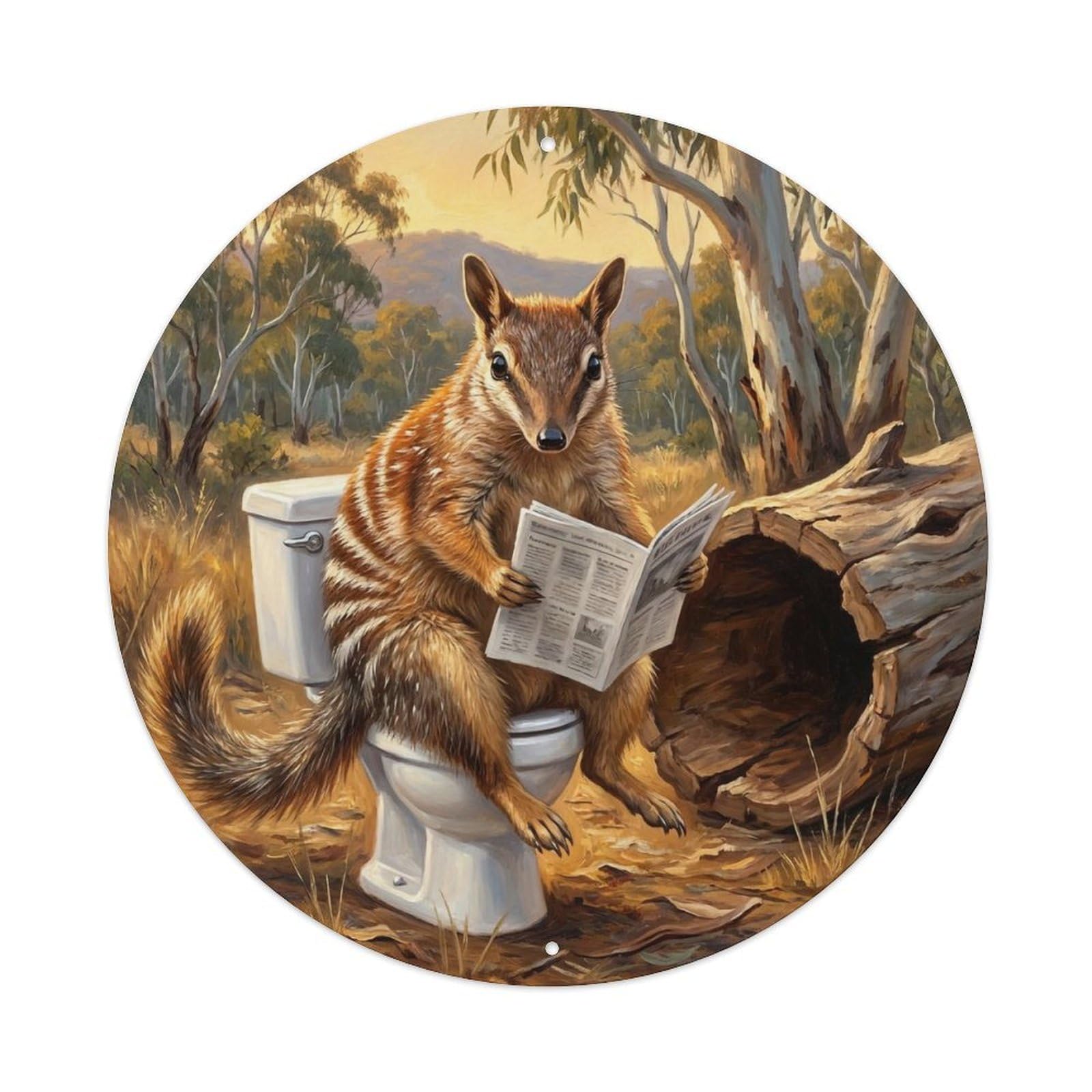 Numbat On Toilet Humorous Bathroom Eucalypt Log Reads Metal Tin Sign