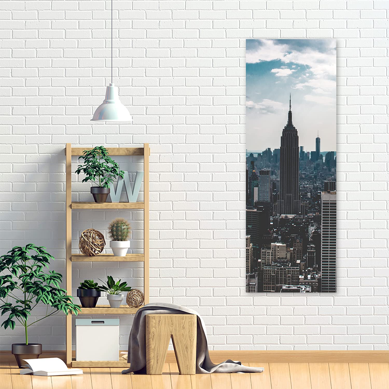 Feeby Quadro Tela Non Tessuta Top Of The Rock 50x150 cm d' Arte Moderna Decorazione Murale Estetica Architettura blu
