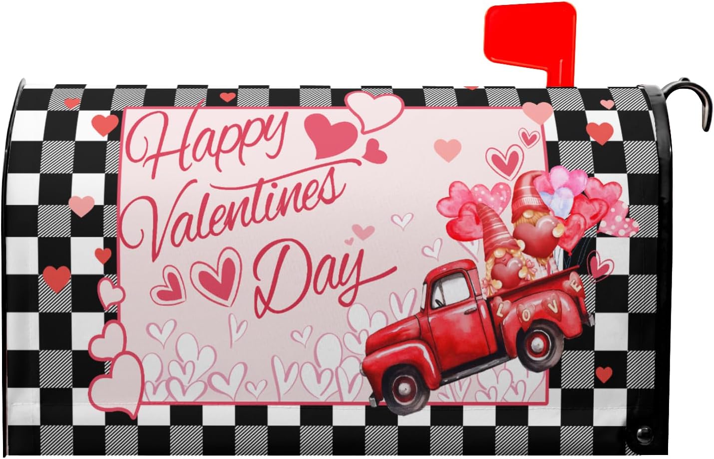 Valentine's Day Love Pickup Truck Magnetic Mailbox Cover - Standard Size 25x21in - Large Post Letter Box Decor for Outside Home