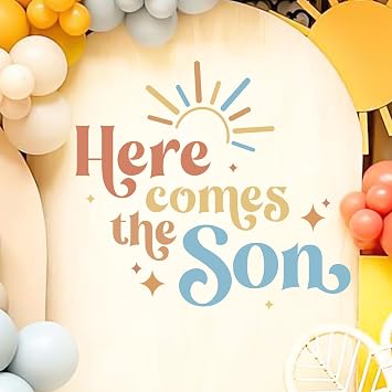 Here The Son Baby Shower Decor - Here The Son Decal Sign, Baby Shower Sign for Backdrop, Backdrop Letters for Arch, 1St Party Banner Supplies for Boy Color
