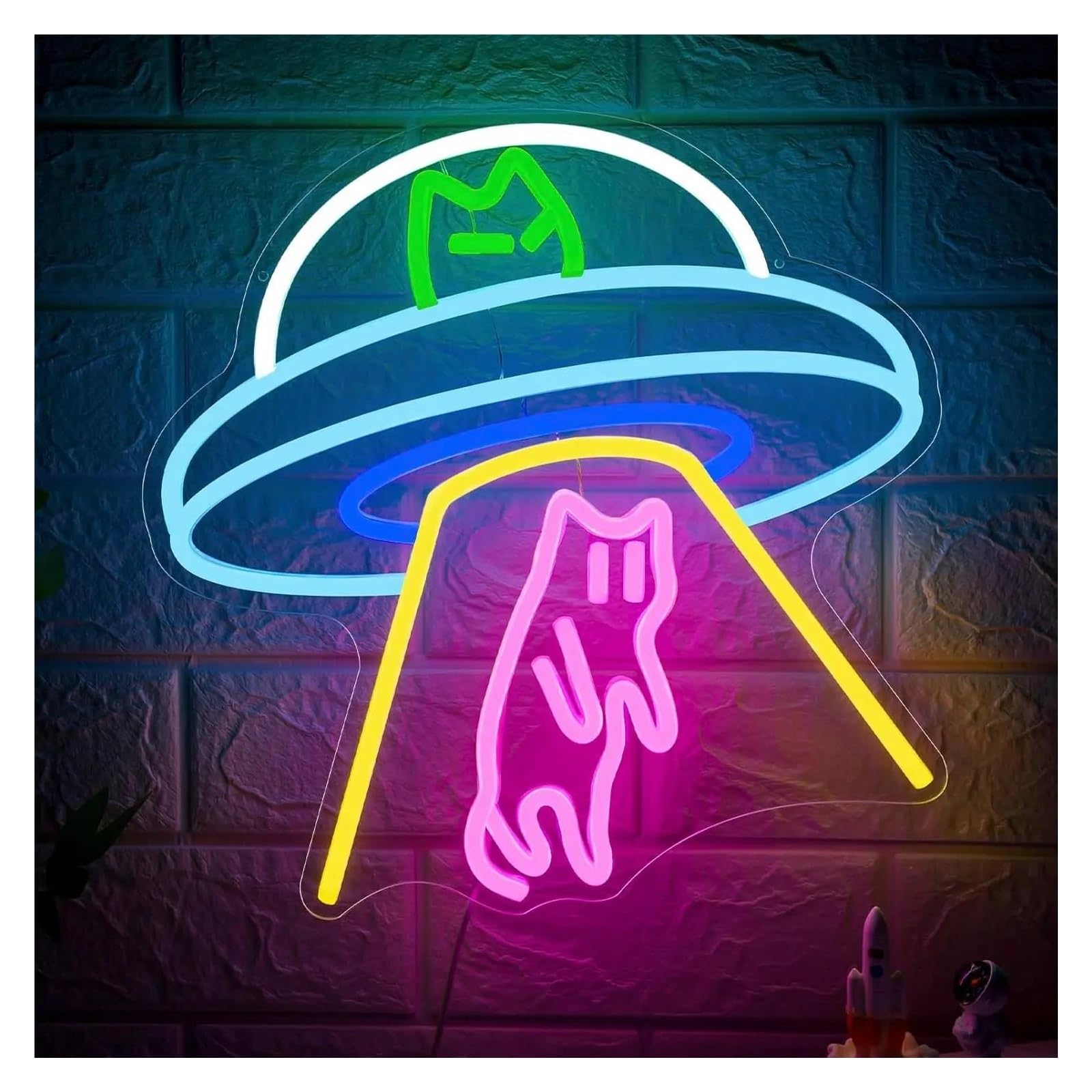 SHOUXI Sign Lamp UFO Neon Sign USB Dimmable Light for Game Room Man Cave Children Space Bedroom Party Decor 33.2х33.7cm