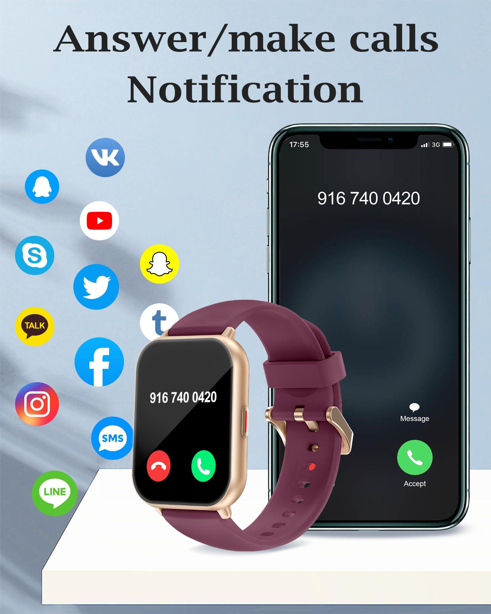 RUIMEN Smart Watch Answer Dial Call,Smart Watches for Women Men 1.85"HD Screen Fitness watch with SpO2 Heart Rate Sleep Monitor Step Counter Waterproof 100+ Sports Mode for Android iOS (2 Bands) - Image 2