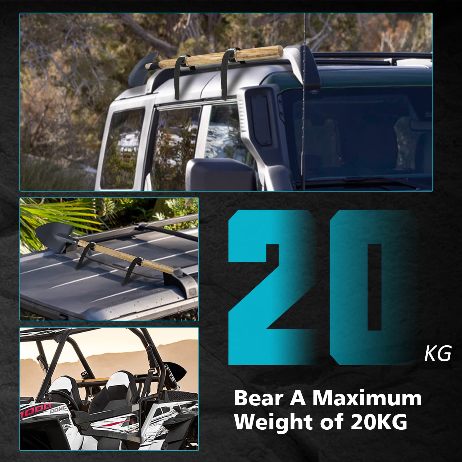 Shovel Holder Strap - Shovel Holder for Roof Rack Mount for Roof Rack Axe Mount Hold Rifle Bow and Equipment with 0.86inch to 2 inch in Diameter for UTV ATV Offroad SUV