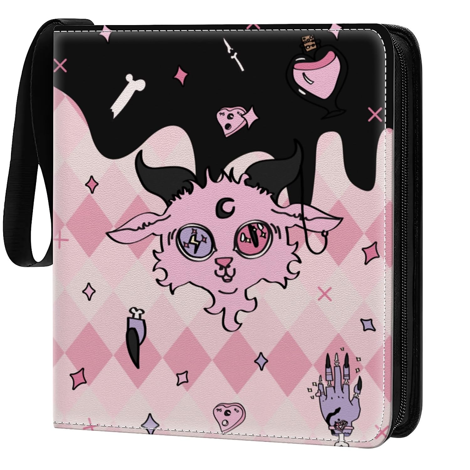 Carpeta de tarjetas con 900 bolsillos, 50 fundas, grande, 9 bolsillos, organizador de almacenamiento, funda protectora para coleccionistas, regalo de cabra, rosa, brujería