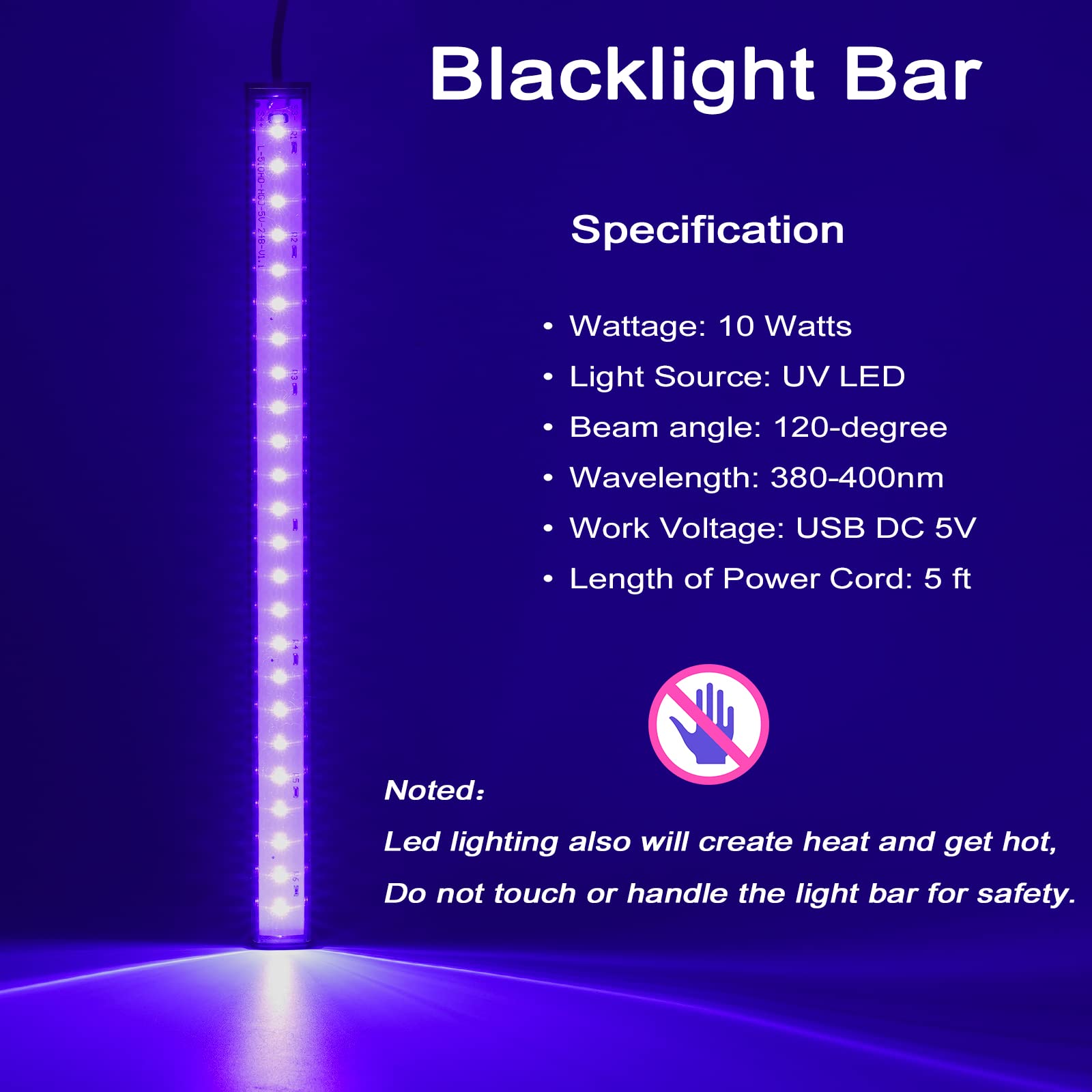 GREENIC USB Black Light Bar, 10W 1ft Upgraded UV LED Blacklight Strip Lights, Small Black Lights for Glow Party, Posters, Tapestry, Room, Bedroom Decor, Body Paint, Halloween Decorations, 2 Pack