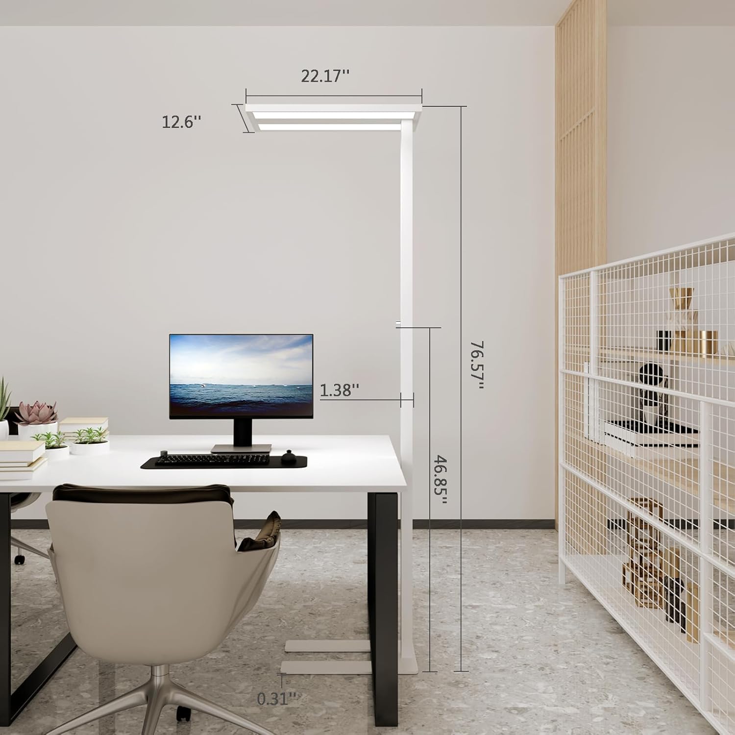 STERREN 76" Led Floor Lamp, 120W White Modern Free-Standing Lamp,9100LM Dimmable Full Spectrum Eye-Care Tall Reading Lamp for Study Room,Office,Meeting Room,4000K Natural Daylight