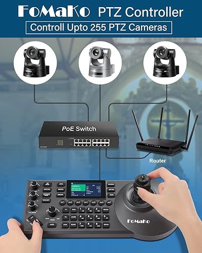 Miniatura 7 de FoMaKo Cámara PTZ 30X Paquete HDMI 3G-SDI IP PoE HDMI PTZ Cámara para culto a la iglesia (2 piezas) controlador PTZ PoE IP PTZ Teclado controlador