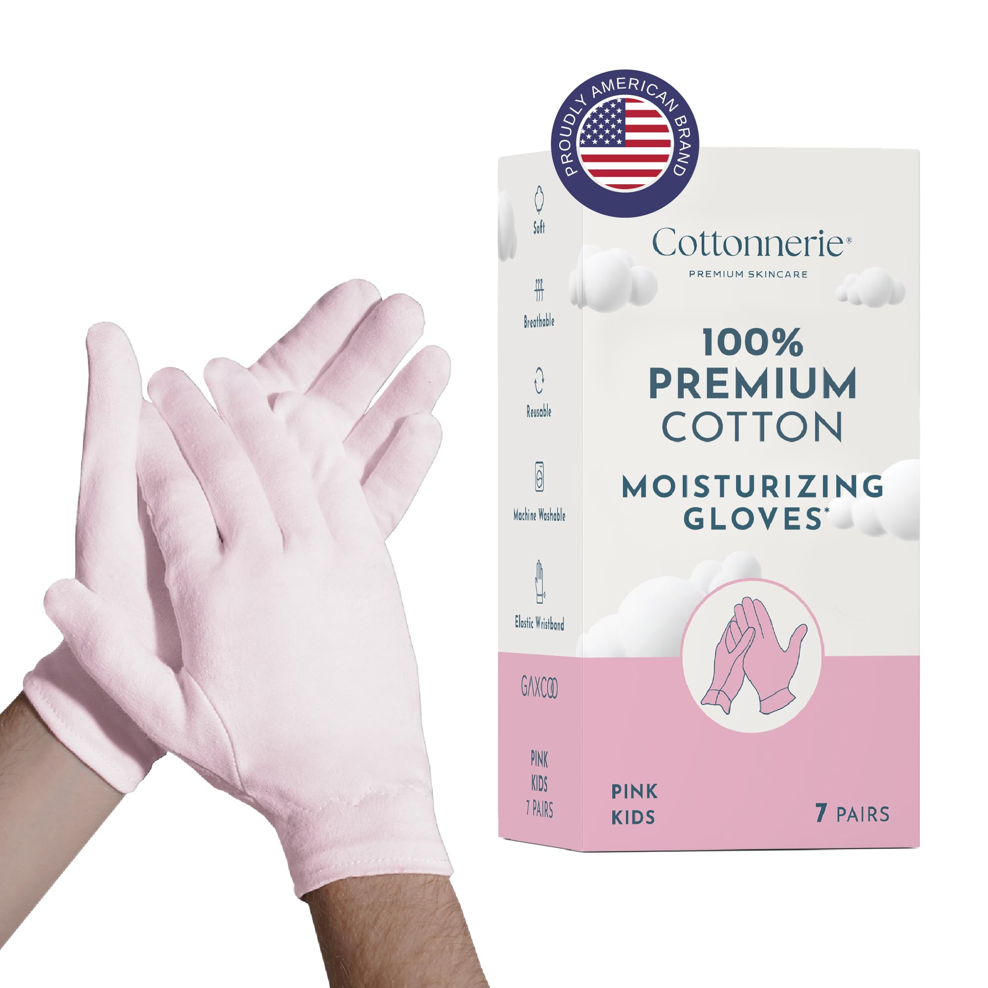 Kids 7 Pairs Pink 100% Premium Cotton Moisturizing Gloves for Kids: Dry Hands & Eczema | Overnight Lotion Treatment for Children, Girl & Boy | Reusable, Free Washing Bag, 2-5 Years
