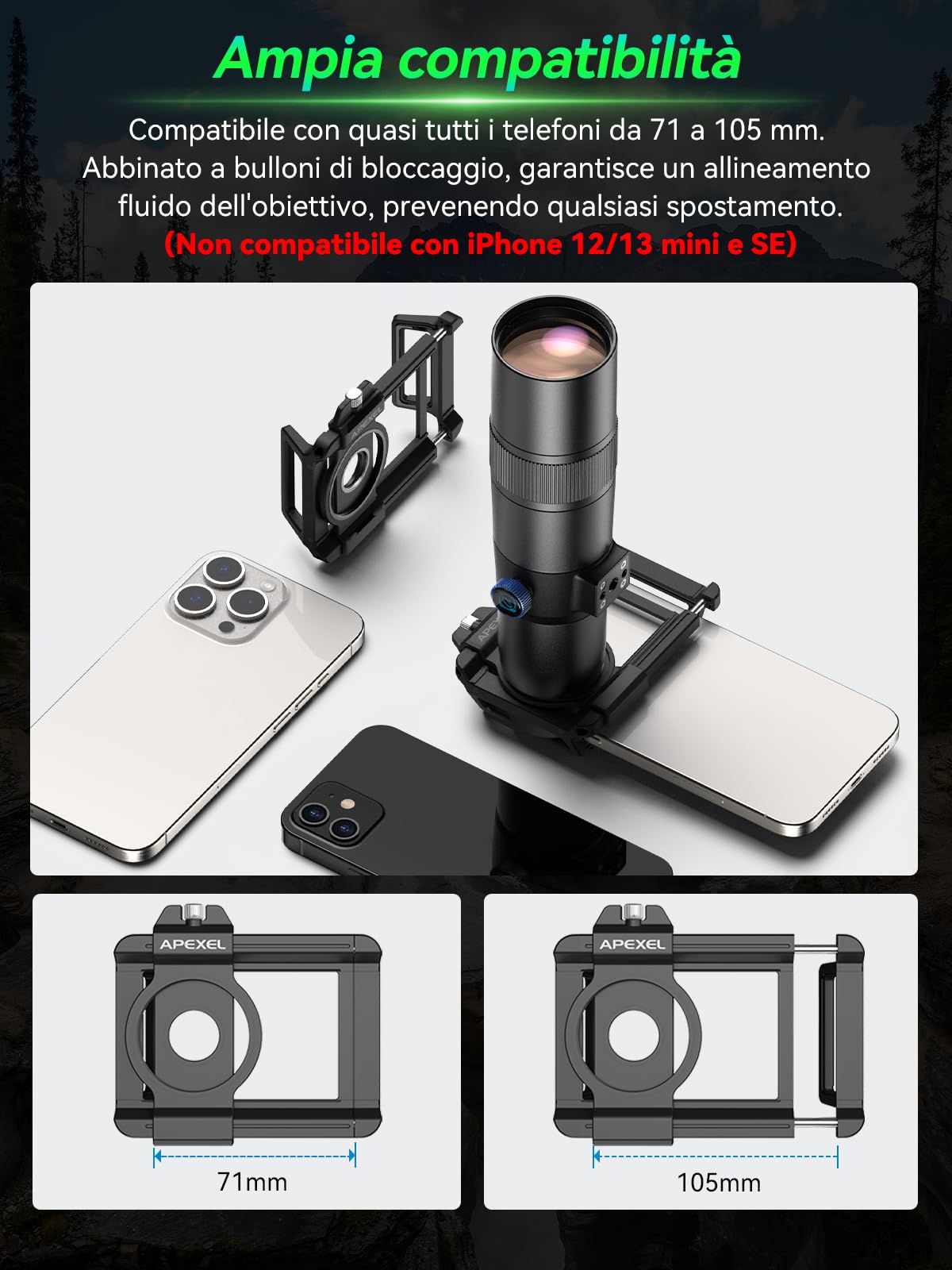 APEXEL 30X Super Telephoto Lens, Lunghezza Focale di 720mm, Cattura Professionale e Artistica per Fauna Selvatica, Sport, Concerti