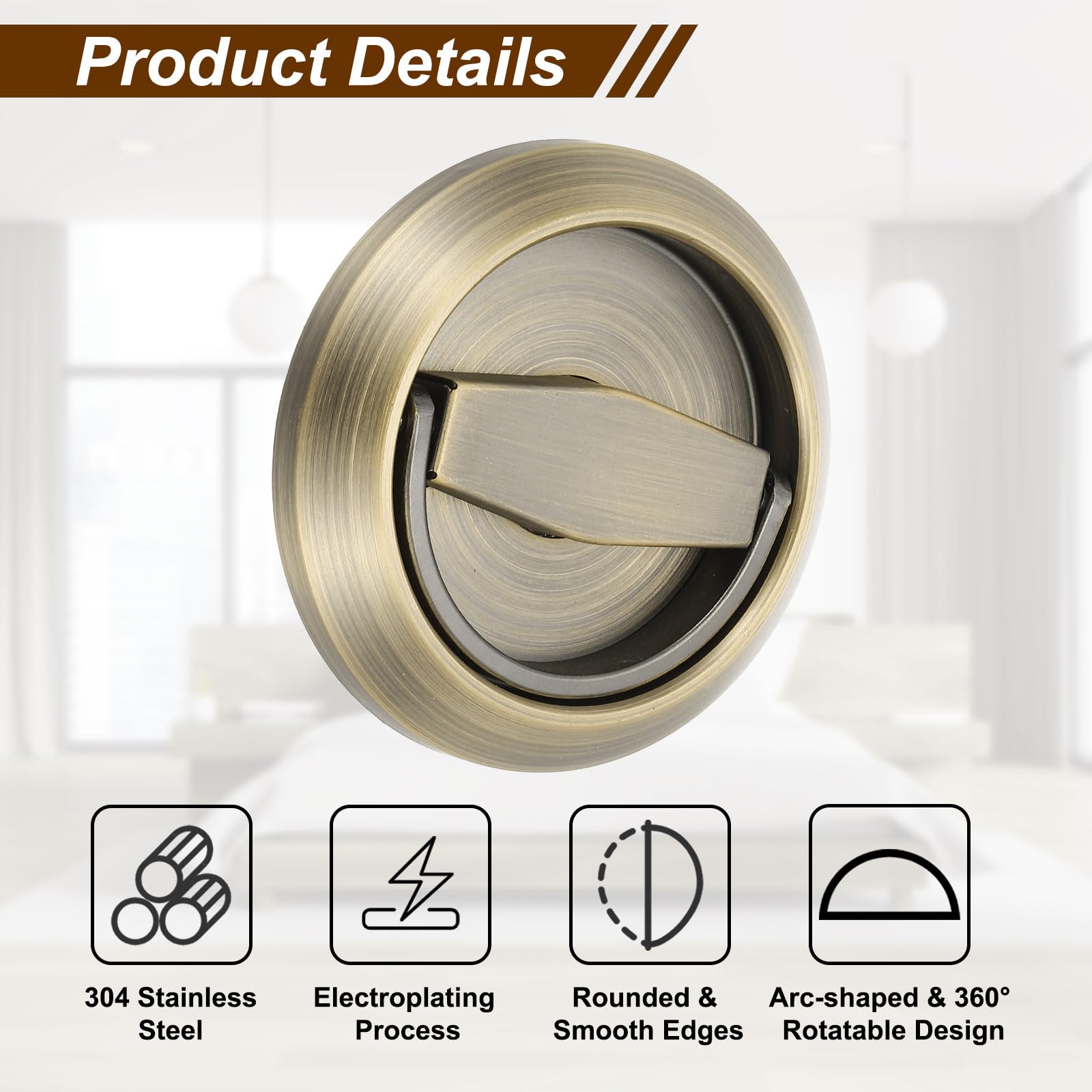 PATIKIL Recessed Sliding Door Pulls Handles 304 Stainless Steel Round Hidden Closet Finger Flush Knob with Screws for Door Drawer Wardrobe Green Bronze - Image 4