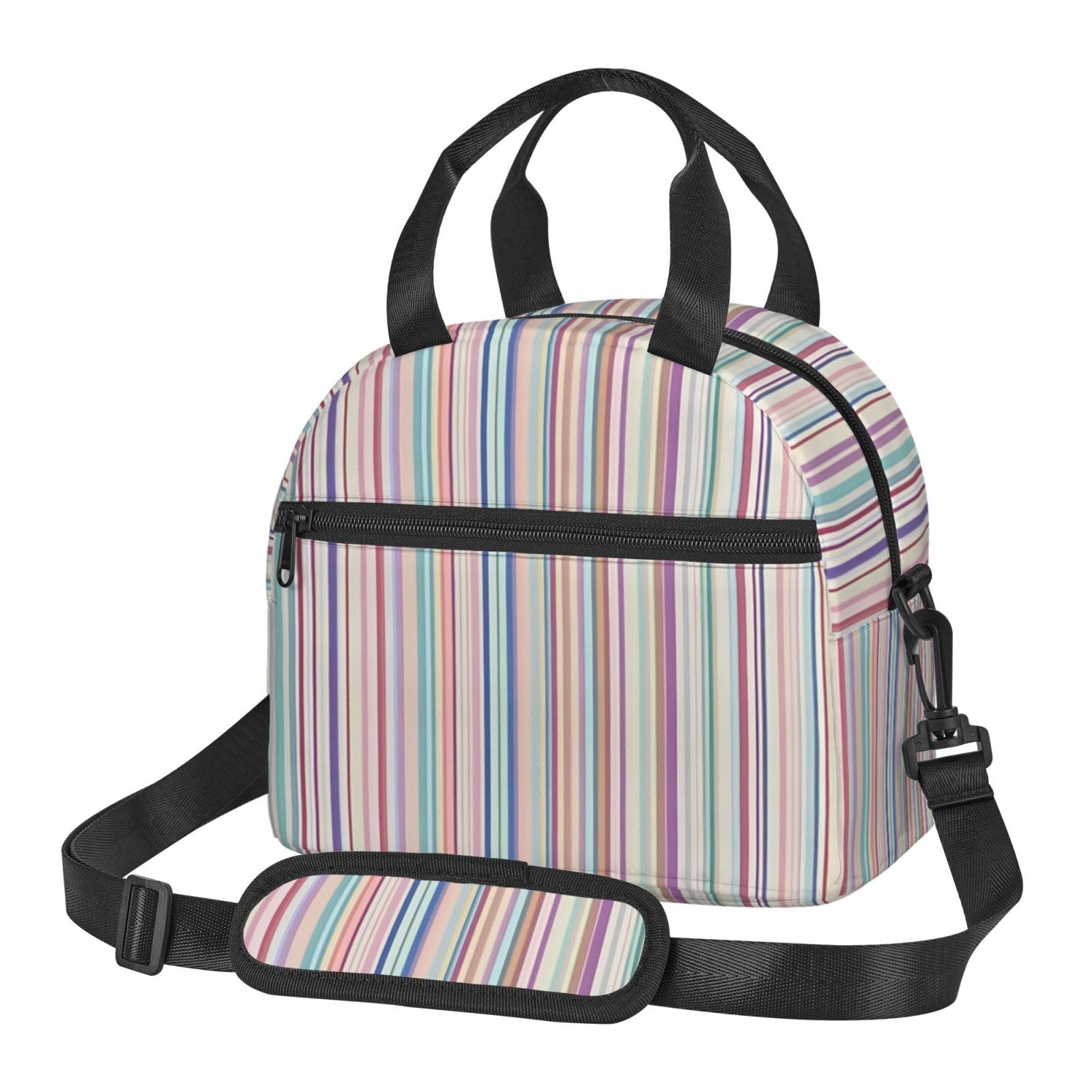 Sac à déjeuner isotherme réutilisable à rayures colorées pour adultes pour le travail, les voyages, les femmes et les hommes