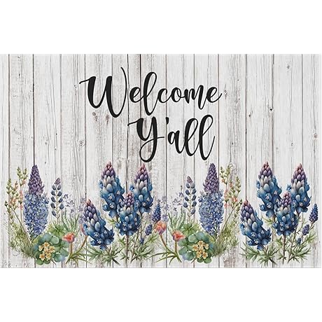 Welcome Yall Rusting Farmhouse Rug: Bluebonnet State Spirit in Every Stitch