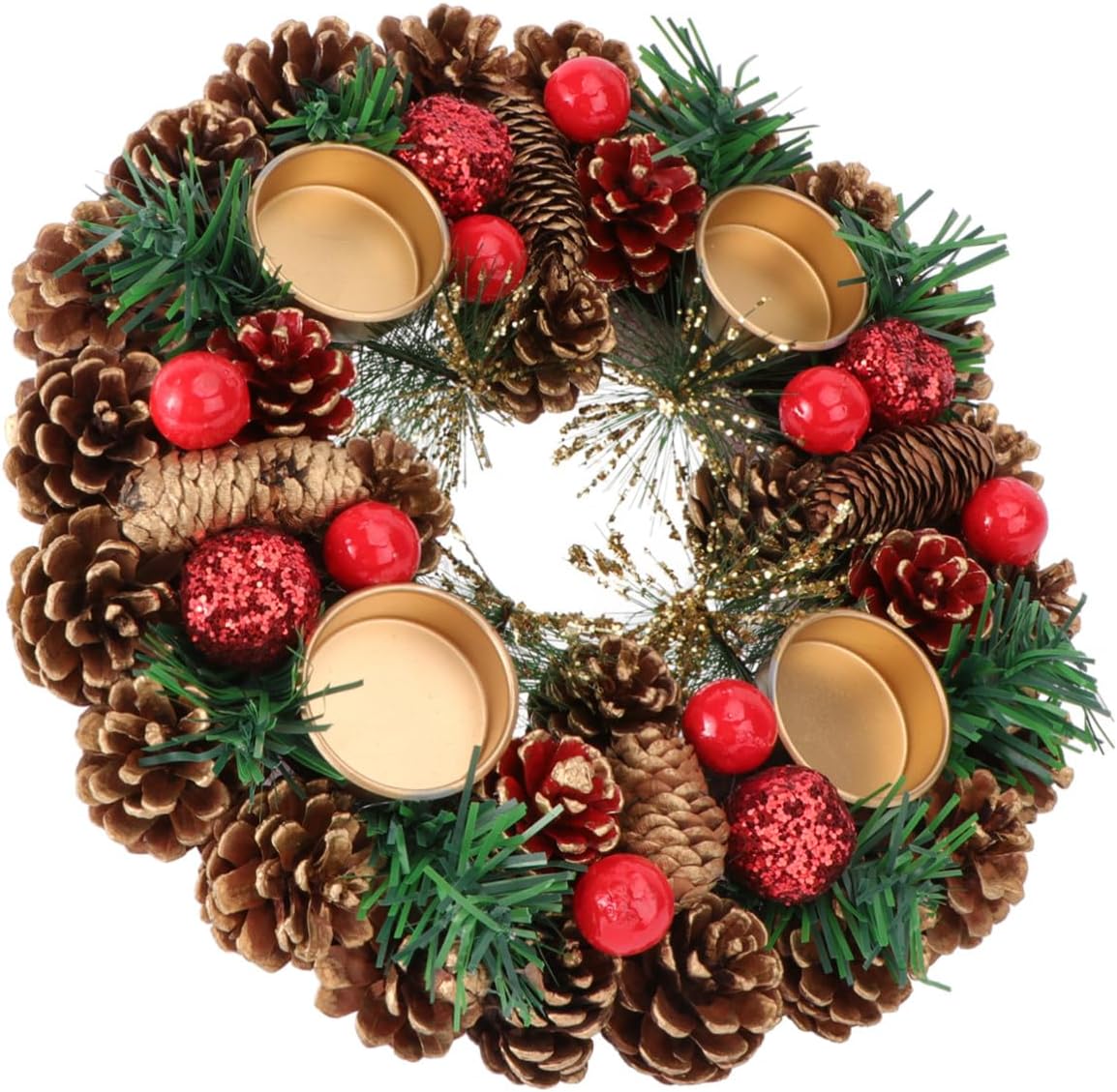 GALPADA Christmas Candleholder with Handmade 27cm Garland Wreath, Unique Desktop Decor for Holiday Home, Practical Festive Candlestick Ornament
