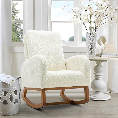 Deolme Silla mecedora Accent, cómoda silla mecedora para guardería, silla lateral con brazo oscilante, sillón tapizado copetudo con bolsillo lateral
