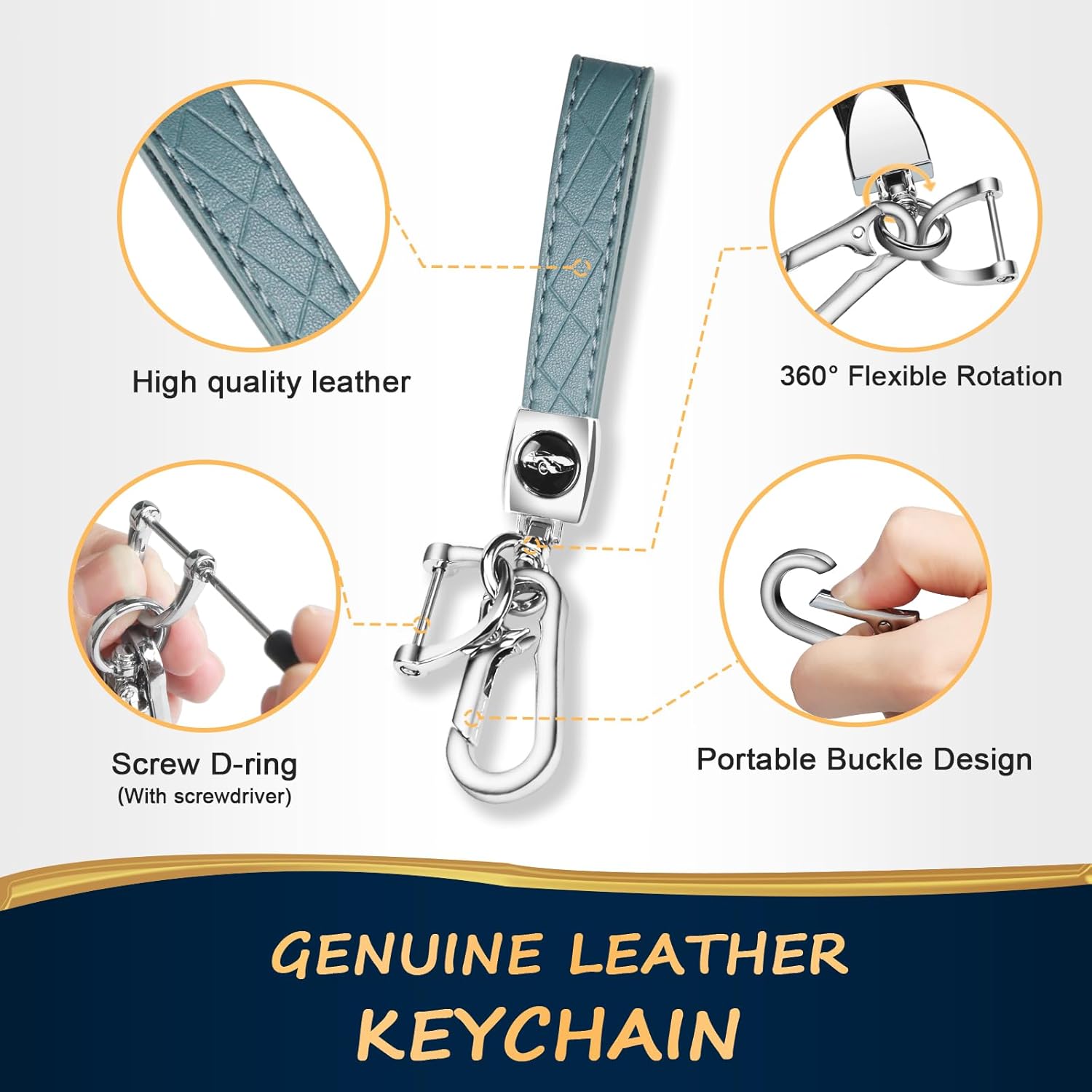 QBUC for Land Rover Key Fob Cover with KeyChain Soft TPU Gold Trim Key Case Full Protection Compatible with 2018-2026 Land Rover Range Rover Evoque Sport Vogue Discovery 5 Jaguar E I-PACE (Blue) - Image 5