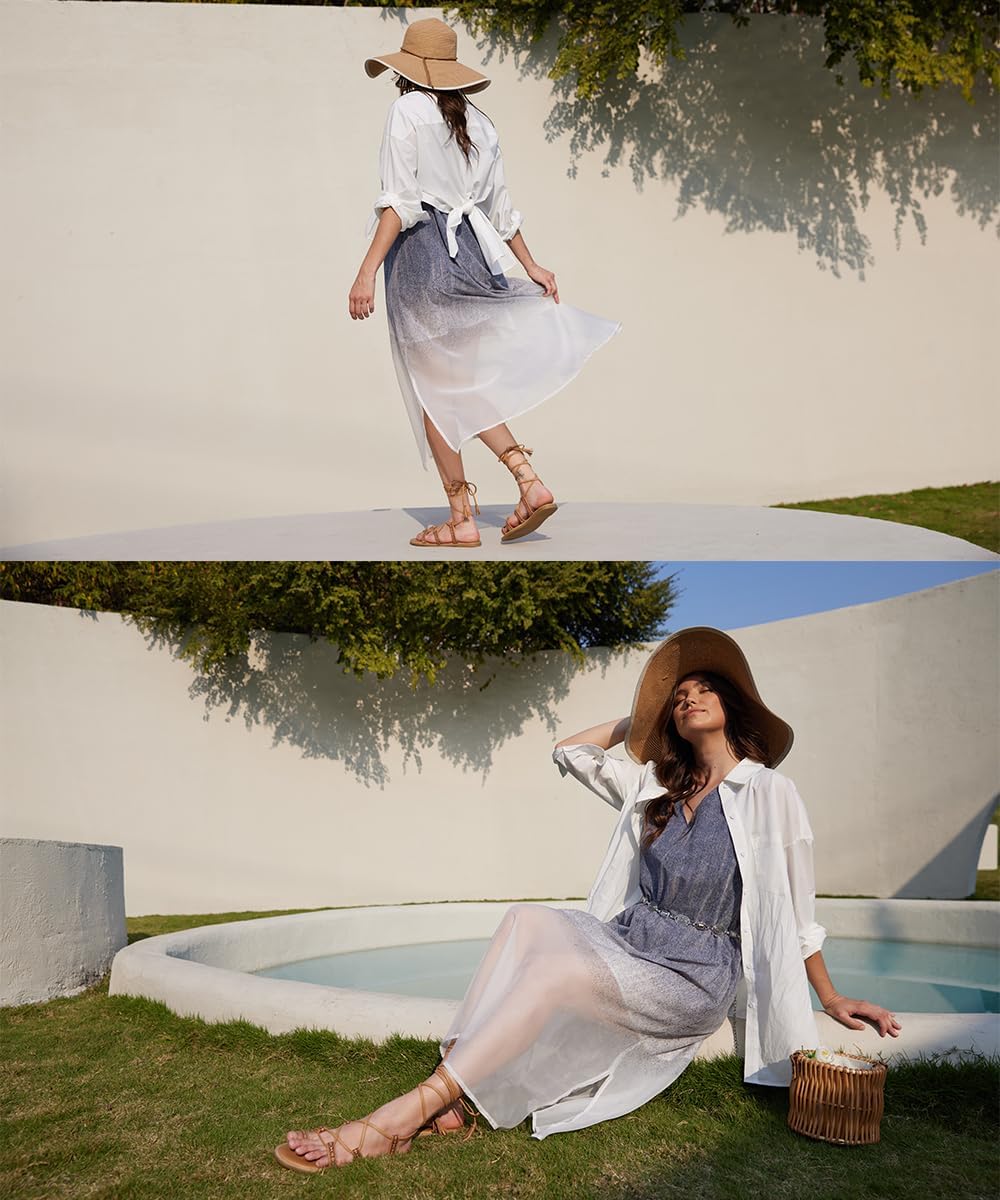 J.Corrine Women White Button Down Shirt Long Sleeve Oversized Casual Lyocell Dress Shirt Blouse Shacket Cotton Side Back Slit