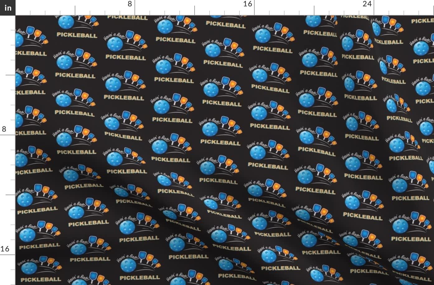 Spoonflower Fabric - Ball Black Pickleball Sport Paddle Retired Printed on Organic Cotton Sateen Fabric by The Yard - Sewing Quilting Apparel Home Decor