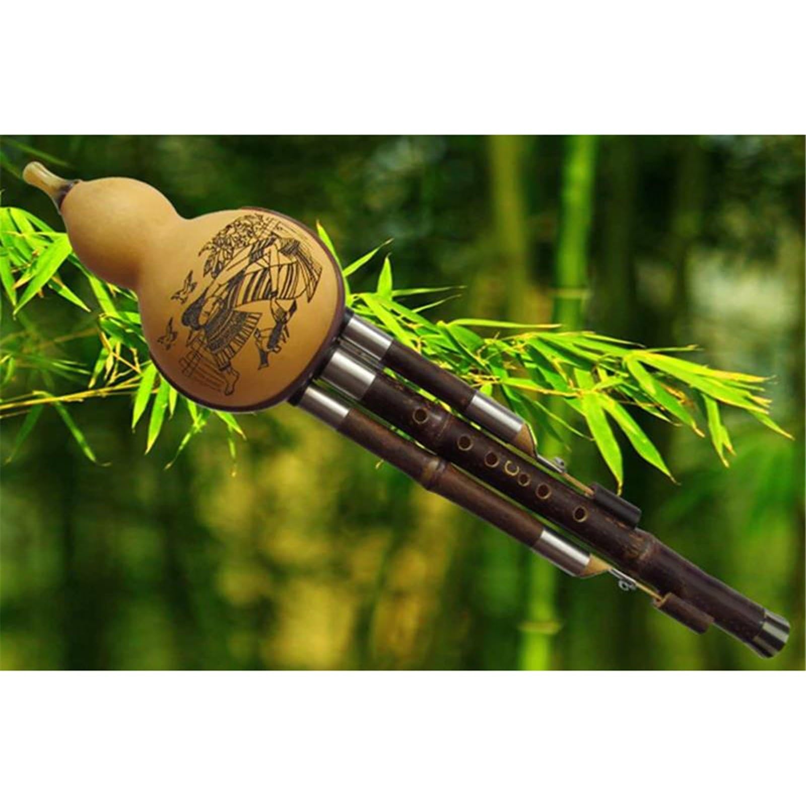 Strumento Popolare Flauto Hulusi A Tre Toni Black Gourd Flauta Hulusi Bass C/D(C)