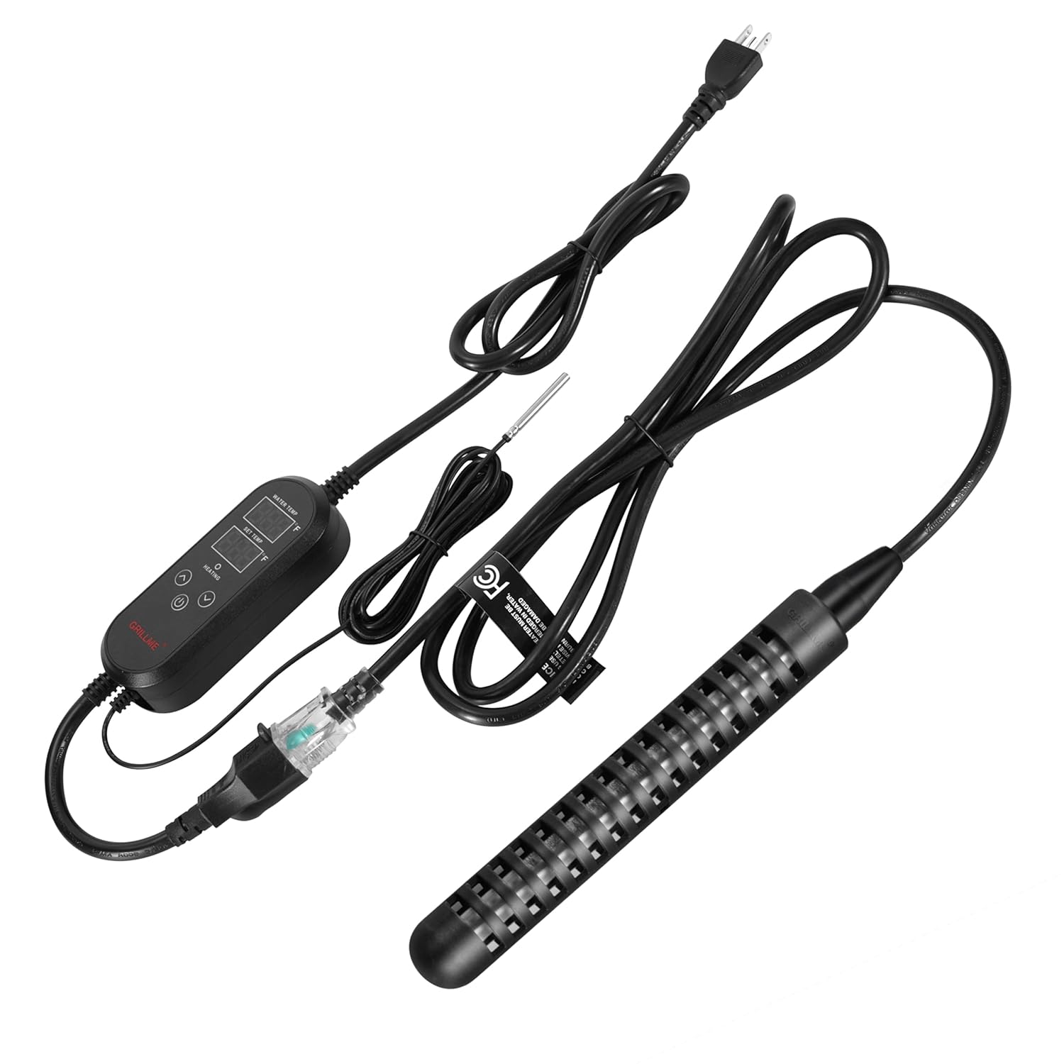 GRILLME 1300W Titanium Fully Submersible Portable Electric Immersion Water Heater with Intelligent Temperature Controller,Bucket Water Heater,Seawater Heater for Fish Tank,Seawater Aquaculture