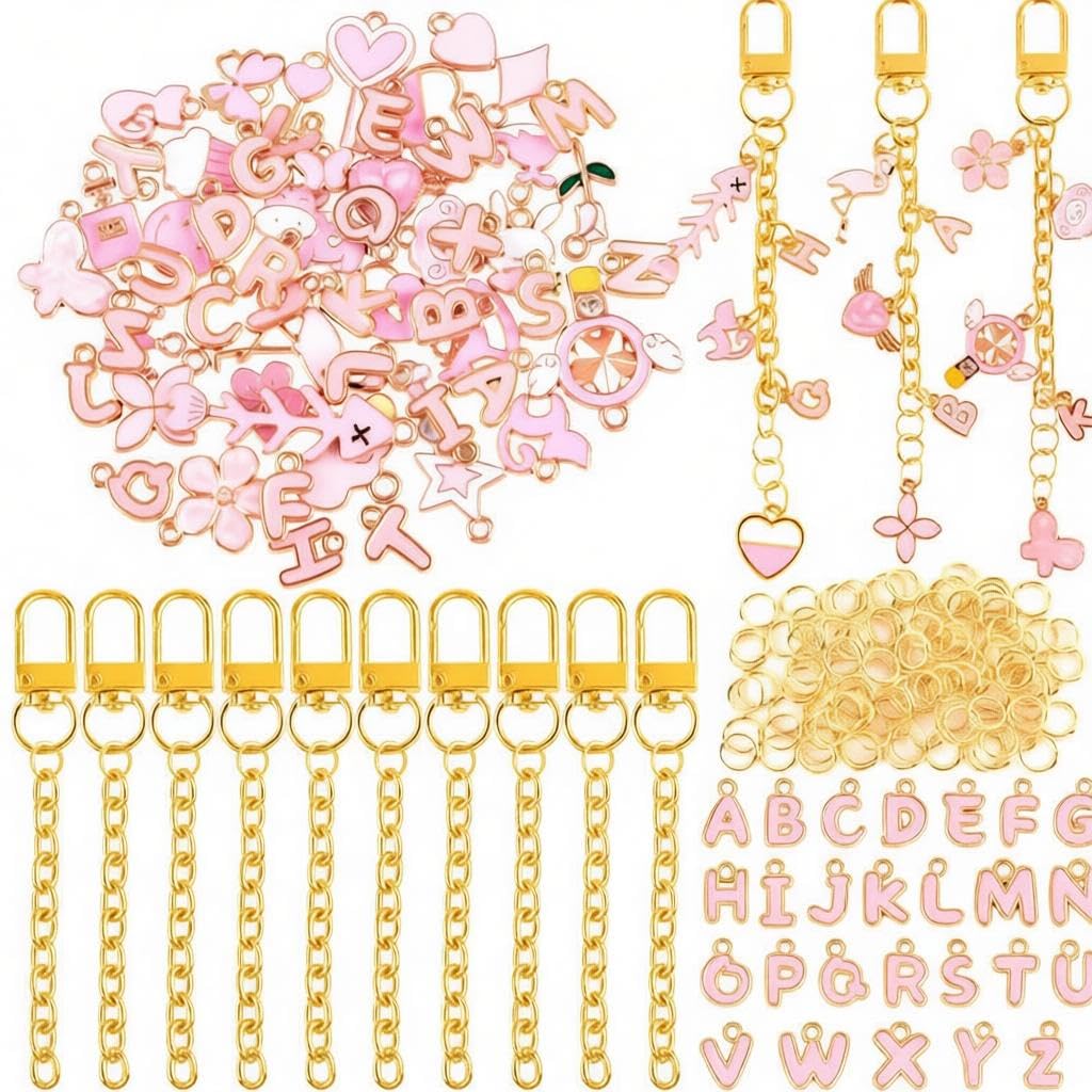 MIGIFTDY 166 PCS Backpack Charm Set, DIY Keychain Making Kit, Alphabet Letter Charms, Cute Cartoon Charms, Gold Keychain Hardware, Personalized Bag Pendant Accessories for Backpacks, Handbags