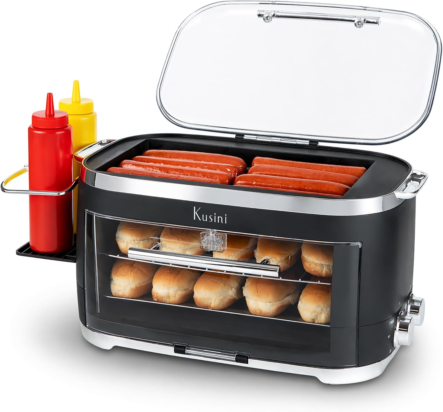 Kusini Hot Dog Roller Grill & Toaster Oven – Holds 8 Hot Dogs & 8 Buns, keep warm Option & Condiment Holder – Kitchen Appliance Hot Dog Cooker Machine – Hosting Party Essential, Unique Gifts Idea