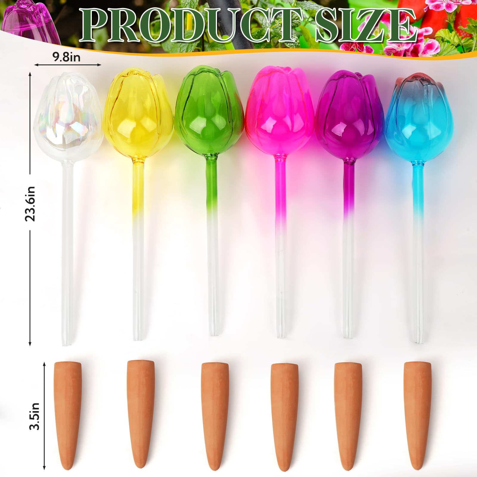 VZZNN 6 Set Pflanzenbewässerungskugeln Tulpen, Selbstbewässernde Kugeln, Automatische Pflanzenbewässerungsgeräte, Selbstbewässernder Pflanzeinsatz mit Bewässerungsspikes, Glasbewässerungsbirnen für