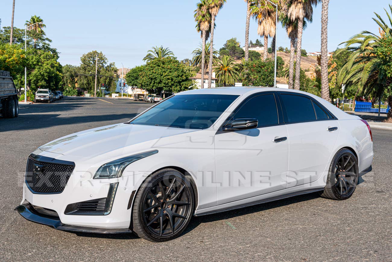 Fit 16-19 Cadillac CTS-V Carbon Fiber Package Front Bumper Lip + Side
