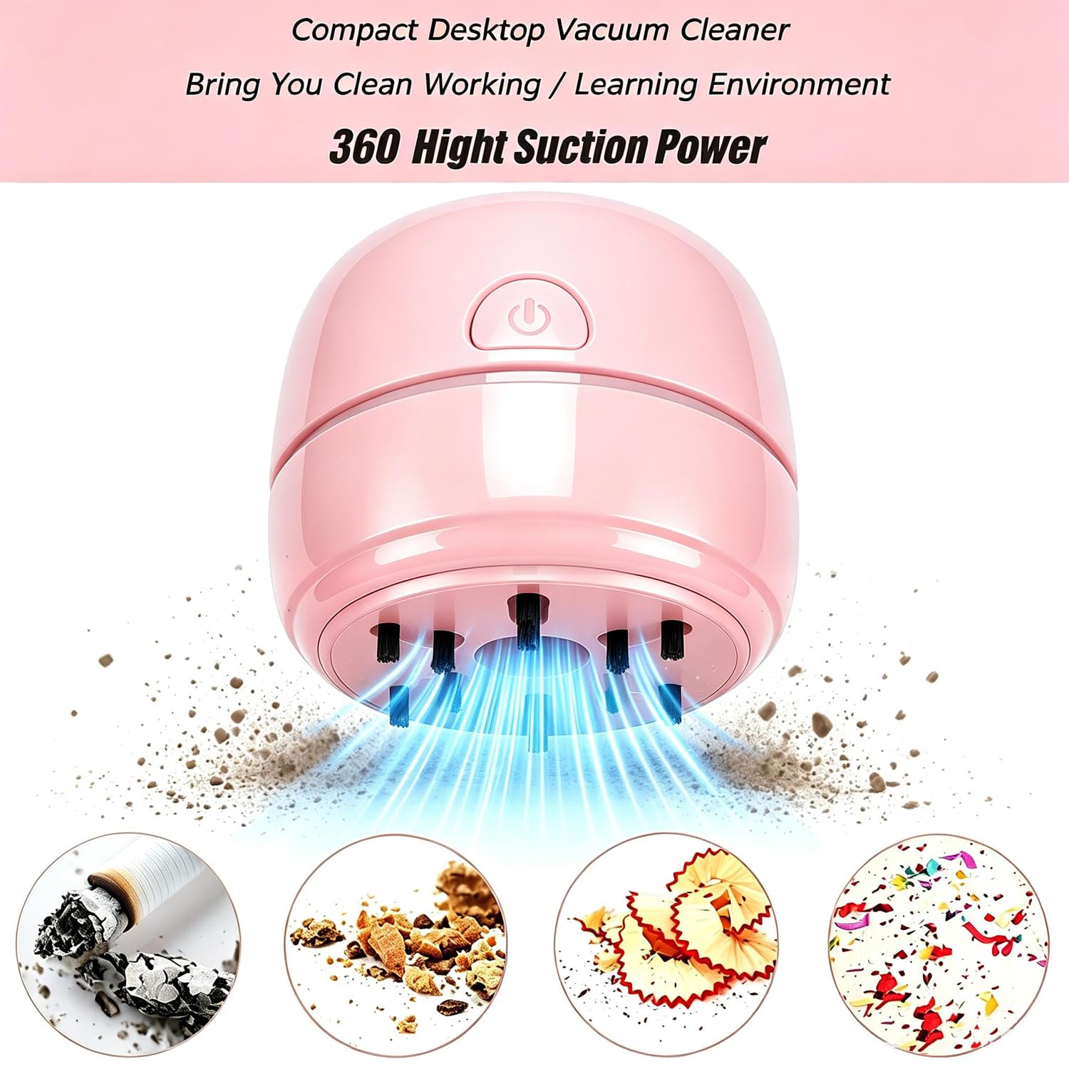YUNYILAN Aspiradora de escritorio con recarga USB, mini aspiradora portátil para limpiar migas, polvo, migas, teclado de computadora y coche (rosa)
