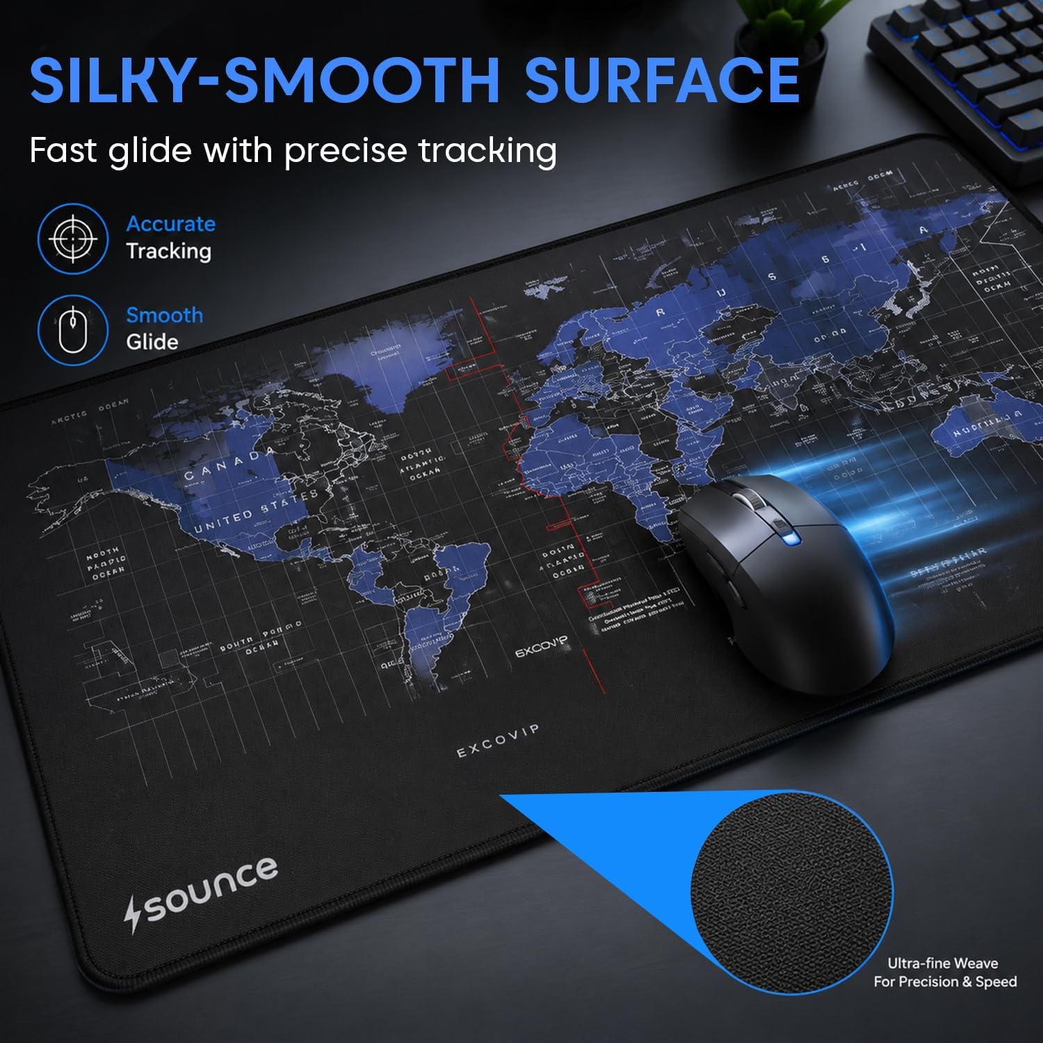 Sounce Extended Gaming Mouse Pad | Large Desk Pad with Stitched Edges & Non-Slip Rubber Base | for Computer, Laptop, Keyboard | Office & Home | 800 x 300 x 2 mm — Amazon image 3