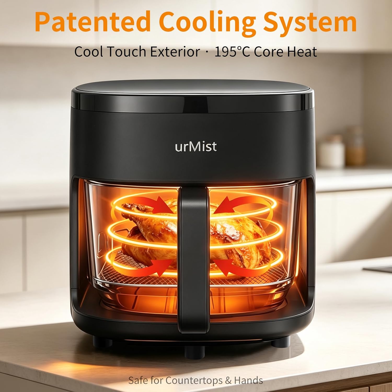 5QT Glass Air Fryer, 360° Visible Borosilicate Glass Basket with Patented Cooling System, 6 Preset Digital Touch Controls, Dishwasher Safe, BPA & PFAS Free, 1300W, 100-400°F- Black