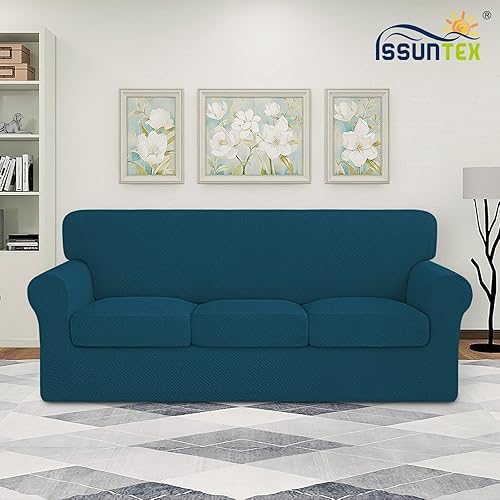 Miniatura 2 de ISSUNTEX Fundas de sofá gruesas de alta elasticidad, funda suave para sofá de 3 cojines separados, funda de sofá de tela jacquard elástica para