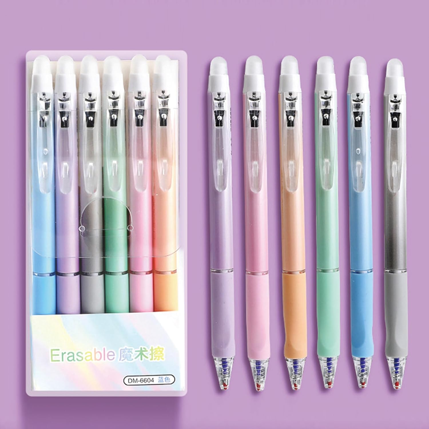 MOZXIRZ 6 Pcs Erasable Retractable Pens Erasable Gel Ink Pens Cartoon Erasable Soft Grip Pens 0.5mm Black Ink Writing Pen School Pen Office Supplies Women Girls Boys (Black Ink-Pastel) image 3