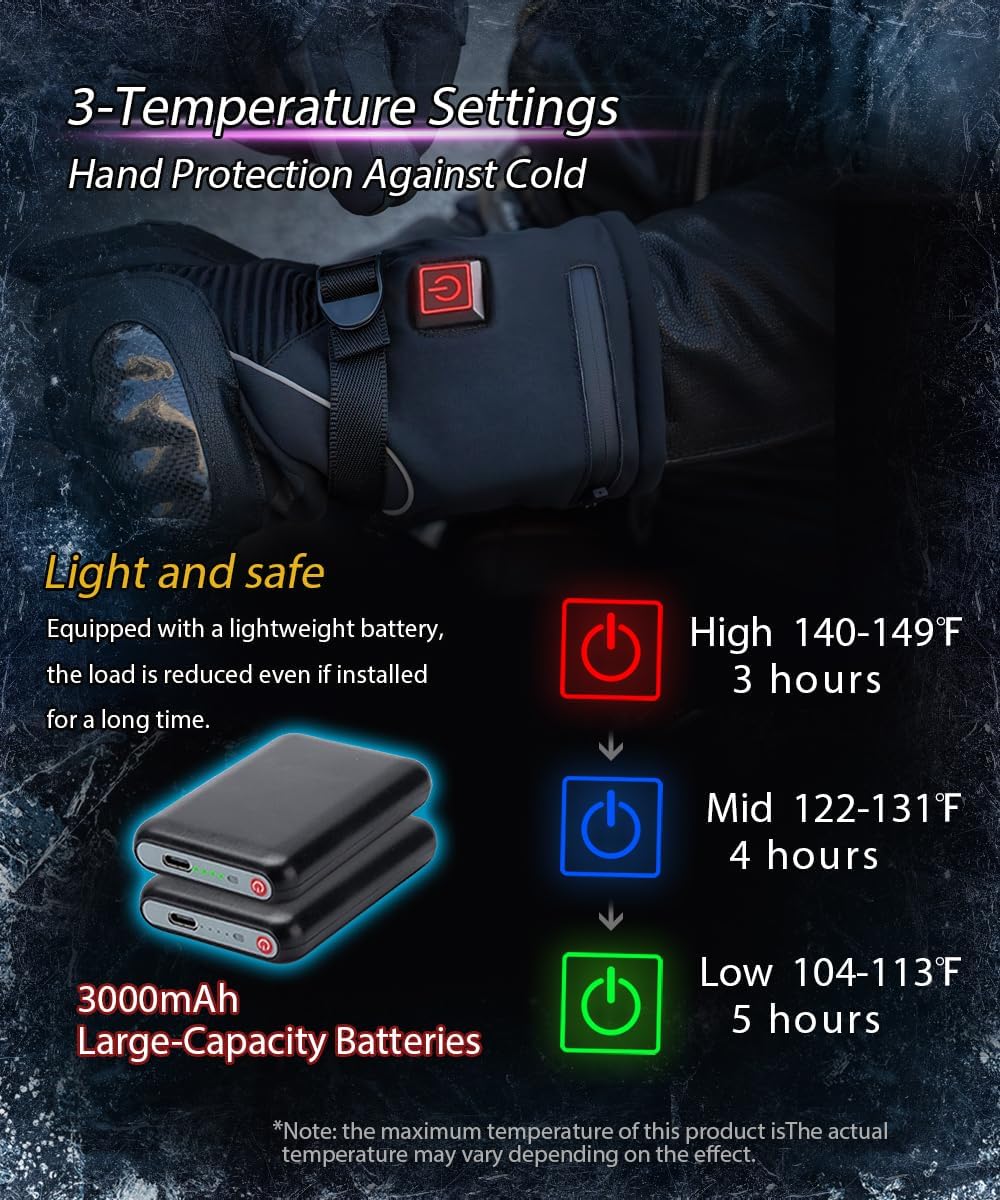 Heated Gloves with 3 Heat Settings for Men Women, 7.4V Rechargeable Battery, Electric Touchscreen Hand Warming Gloves Winter Outdoor Work Hunting Motorcycle Cycling
