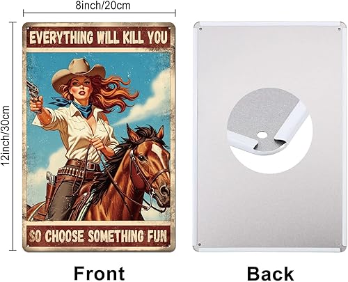 Miniatura 2 de GLOBLELAND Letrero de metal vintage de 12 x 8 pulgadas, letrero de metal divertido para mujer, letrero de hojalata, retro, equitación, granja
