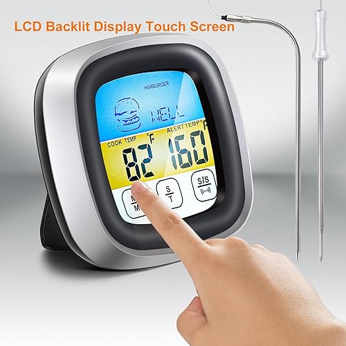 Miniatura 2 de Termómetro de carne, termómetro digital para horno con sonda larga, pantalla táctil LCD grande, temporizador de cocina, termómetro de parrilla de
