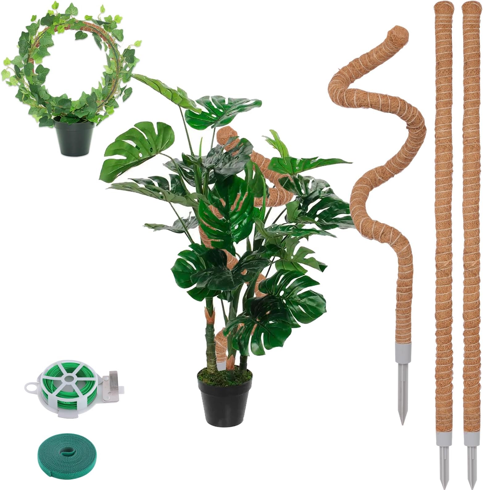 3 Pack Moss Pole, 76CM/30inch Bendable Coir Plant Poles for Climbing Plants Support, Indoor Outdoor Cheese Monstera Plant Support with Cable Ties & Plant Tapewith Cable Ties & Plant Tape