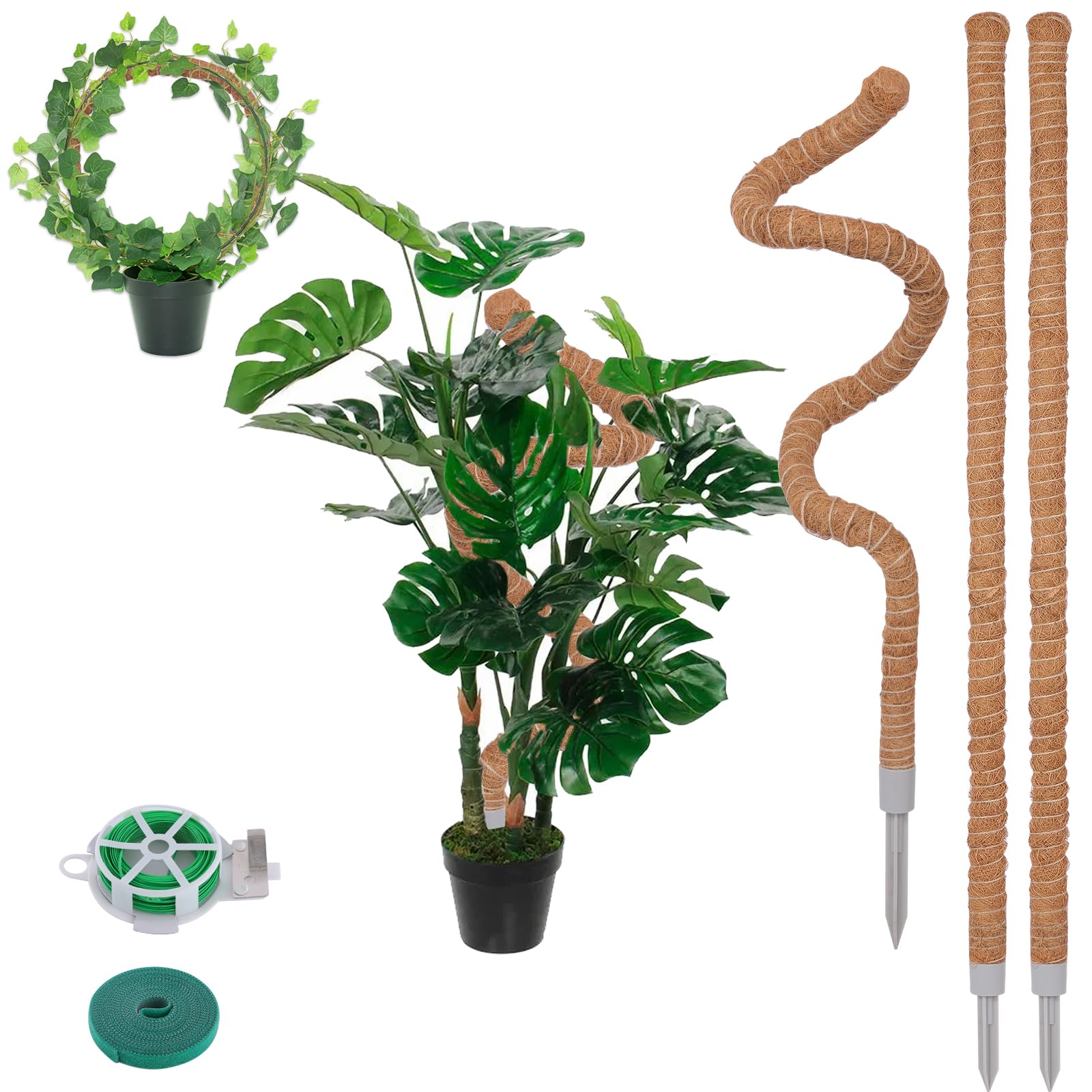 3 Pack Moss Pole, 76CM/30inch Bendable Coir Plant Poles for Climbing Plants Support, Indoor Outdoor Cheese Monstera Plant Support with Cable Ties & Plant Tapewith Cable Ties & Plant Tape