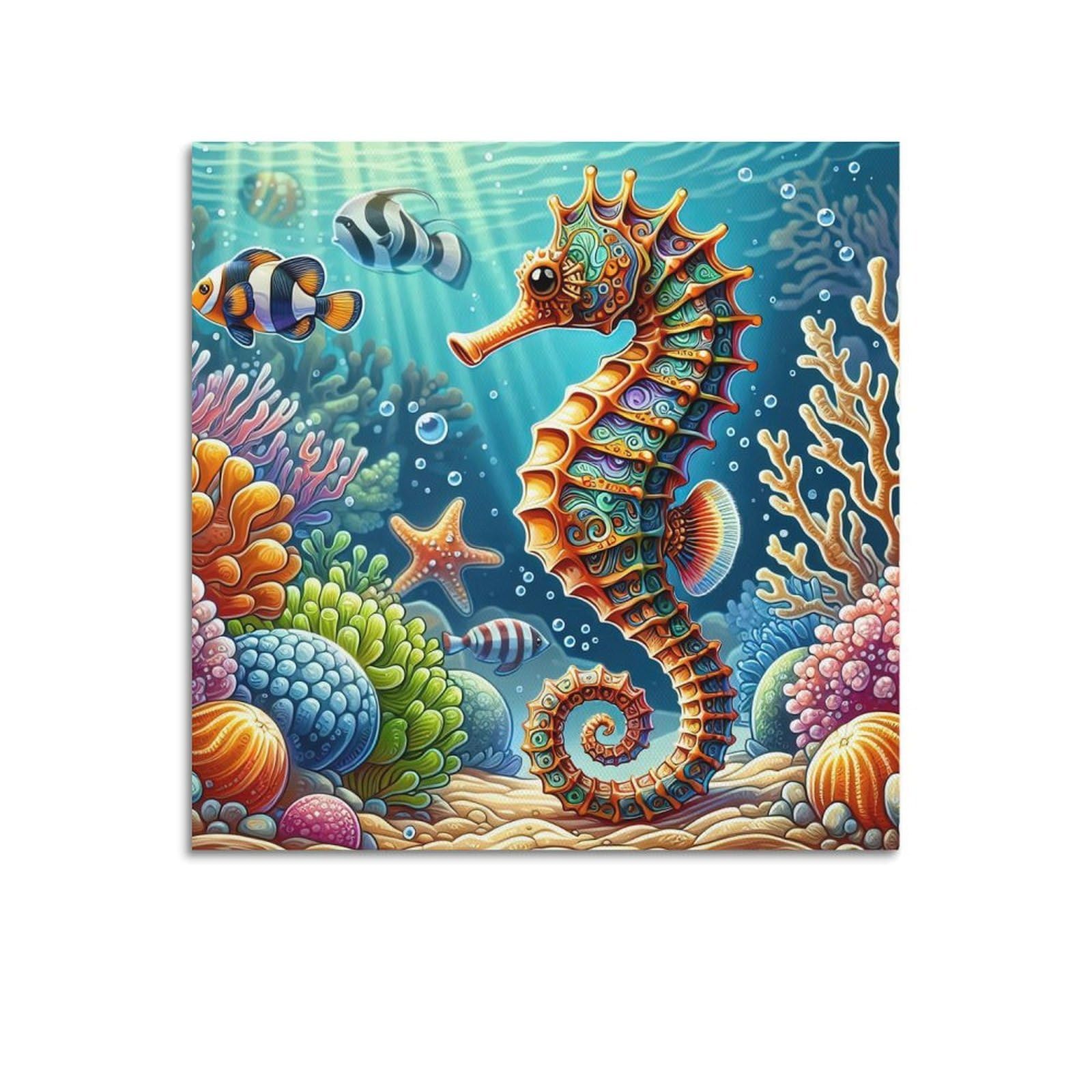 CXHJCA Animal Poster Seahorse Coral Dreamscape Poster Decorative Painting Canvas Wall Posters And Art Picture Print Modern Family Bedroom Decor Posters 16x16inch(40x40cm)