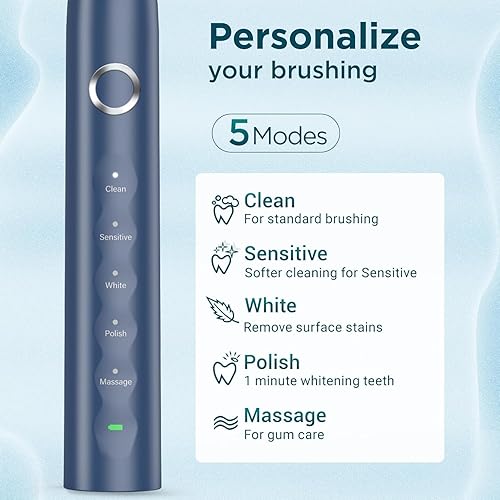 Miniatura 3 de Cepillo de dientes eléctrico para adultos con 8 cabezales de cepillo, cepillo de dientes sónico recargable con un soporte y estuche de viaje, carga