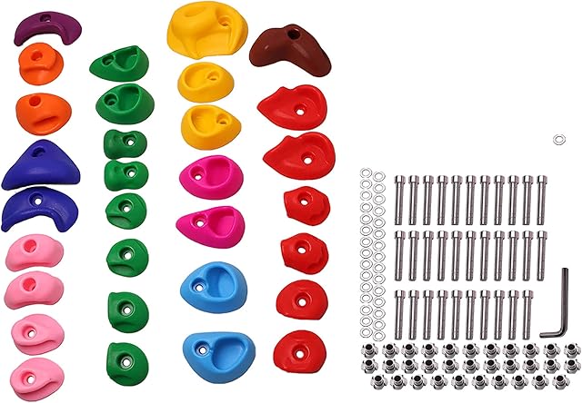 DIVCHI Climbing Holds for Kids, Climbing Wall Grips Children 32 pcs Multicoloured Textured Rock Ideal for Climbing Frames, DIY Rock Stone Wall, Indoor and Outdoor Playground, Tree House