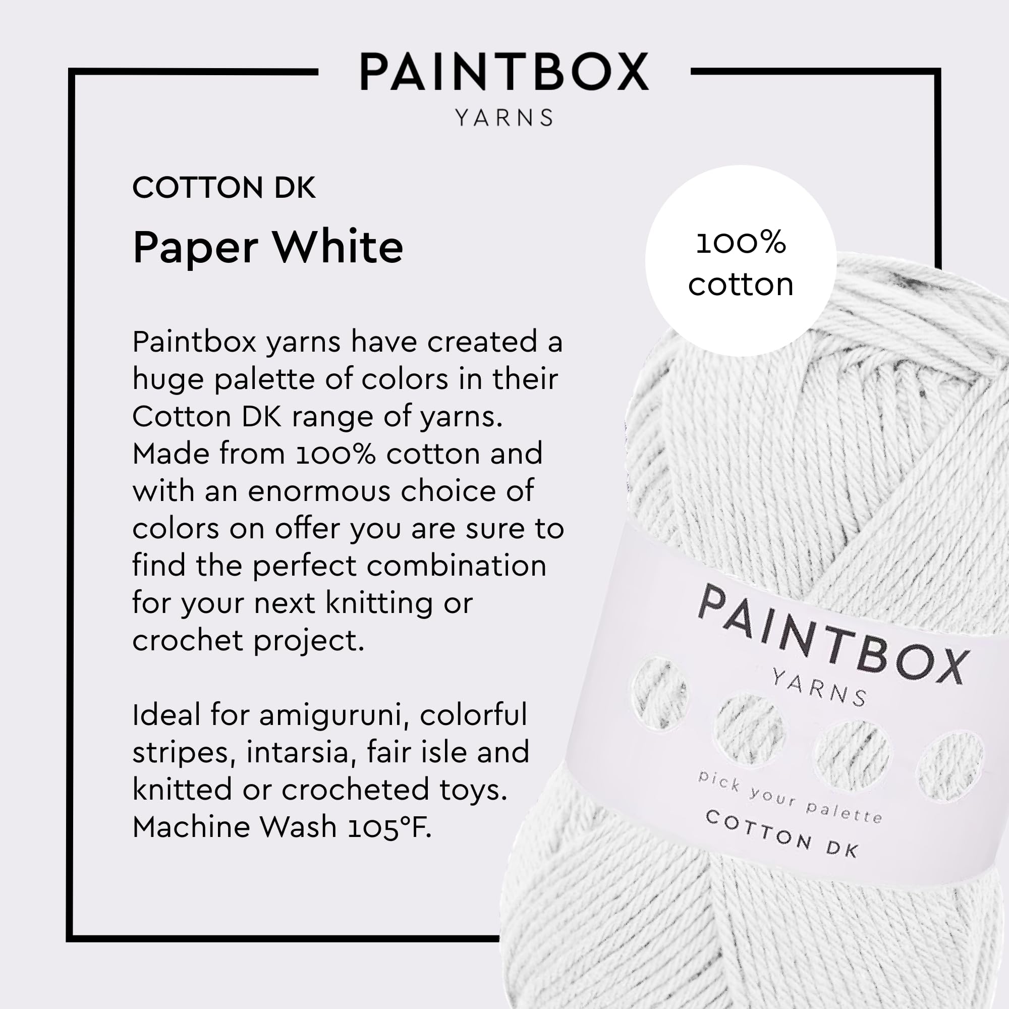 Paintbox Yarns 100% Cotton DK Yarn 1.76oz 50g 137yds 125m | Paper White Wool For Crochet Knitting - Soft Lightweight Double Knit Yarn For Clothes product thumbnail 3