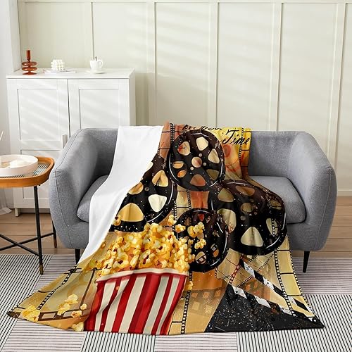 Manta de felpa de cine vintage, para niñas y niños, diseño de póster de cine, manta de franela de forro polar de palomitas de maíz para todas las
