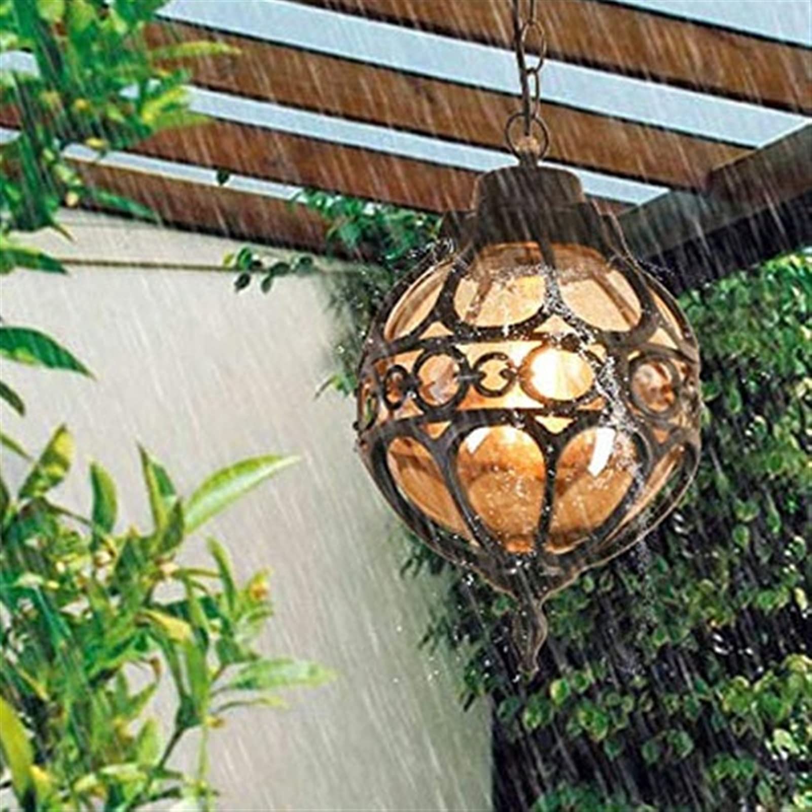 Exterior Aluminum Glass IP65 Rainproof Hanging Lantern Mediterranean Ball Waterproof Ceiling Pendant Lamp Creative Simple E27 Outside Pendant Lantern for Garden Porch Courtyard Lighting Fixture