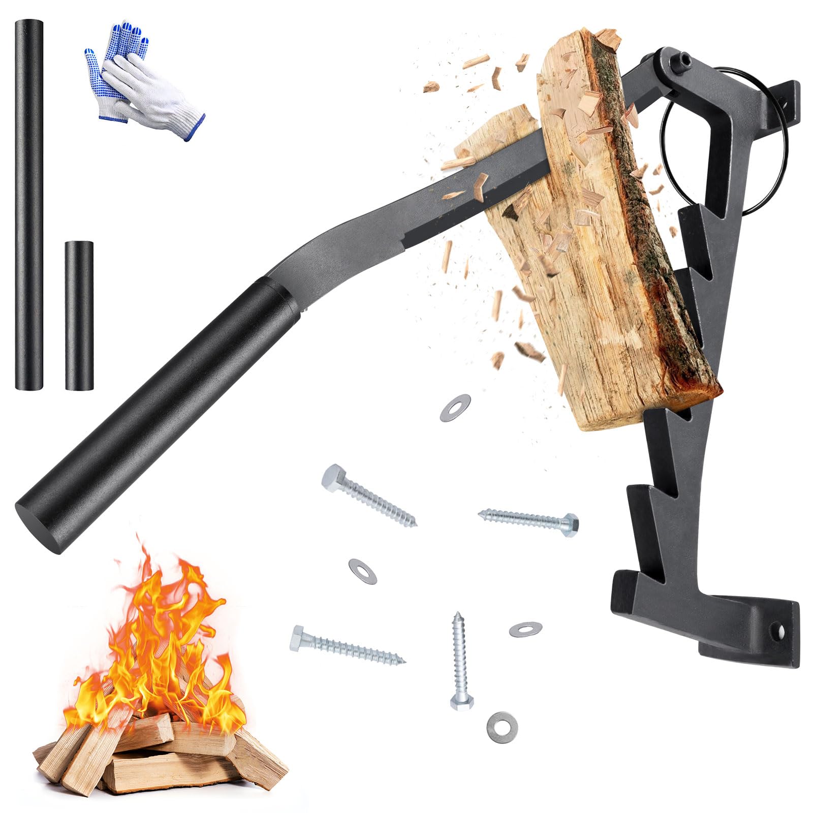 Donken Manueller Holzspalter Wandhalterung Brennholzspalter sicher Anzündspalter Handholzspalter aus Karbonstahl mit 2 Abziehbar Griff, Anzündholz Spalten Werkzeug für Outdoor & Indoor
