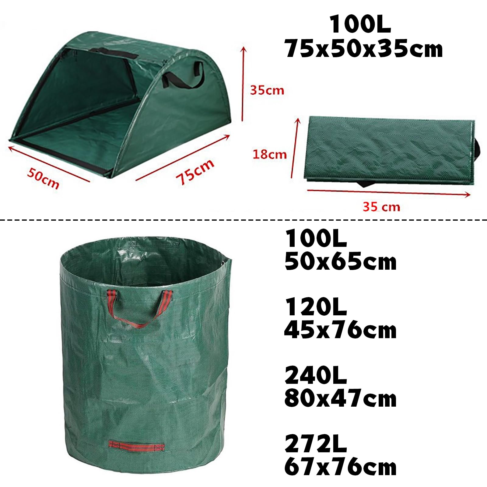 Sac de Déchets de Jardin, Sacs de Jardin Robustes avec Poignées, Sac de Jardin Réutilisable, avec 3/4 Poignées Sacs à Feuilles de Terrasse Robustes pour Ramasser Les Feuilles 100L+120L