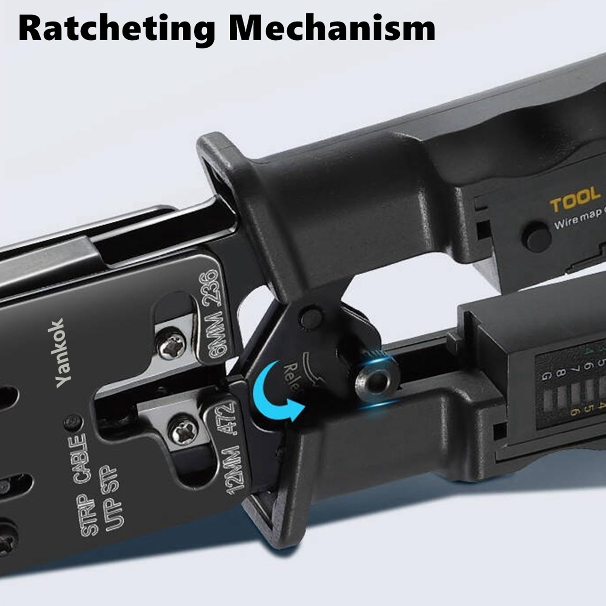 Yankok Modułowa zaciskarka wtykowa HT-022: zaciskane złącza RJ45 8P8C RJ12 RJ11 6P6C/4C/2C, RJ10 i RJ9 4P4C/2C, cięcie taśmowe i testowe kable Ethernet z testerem kabli