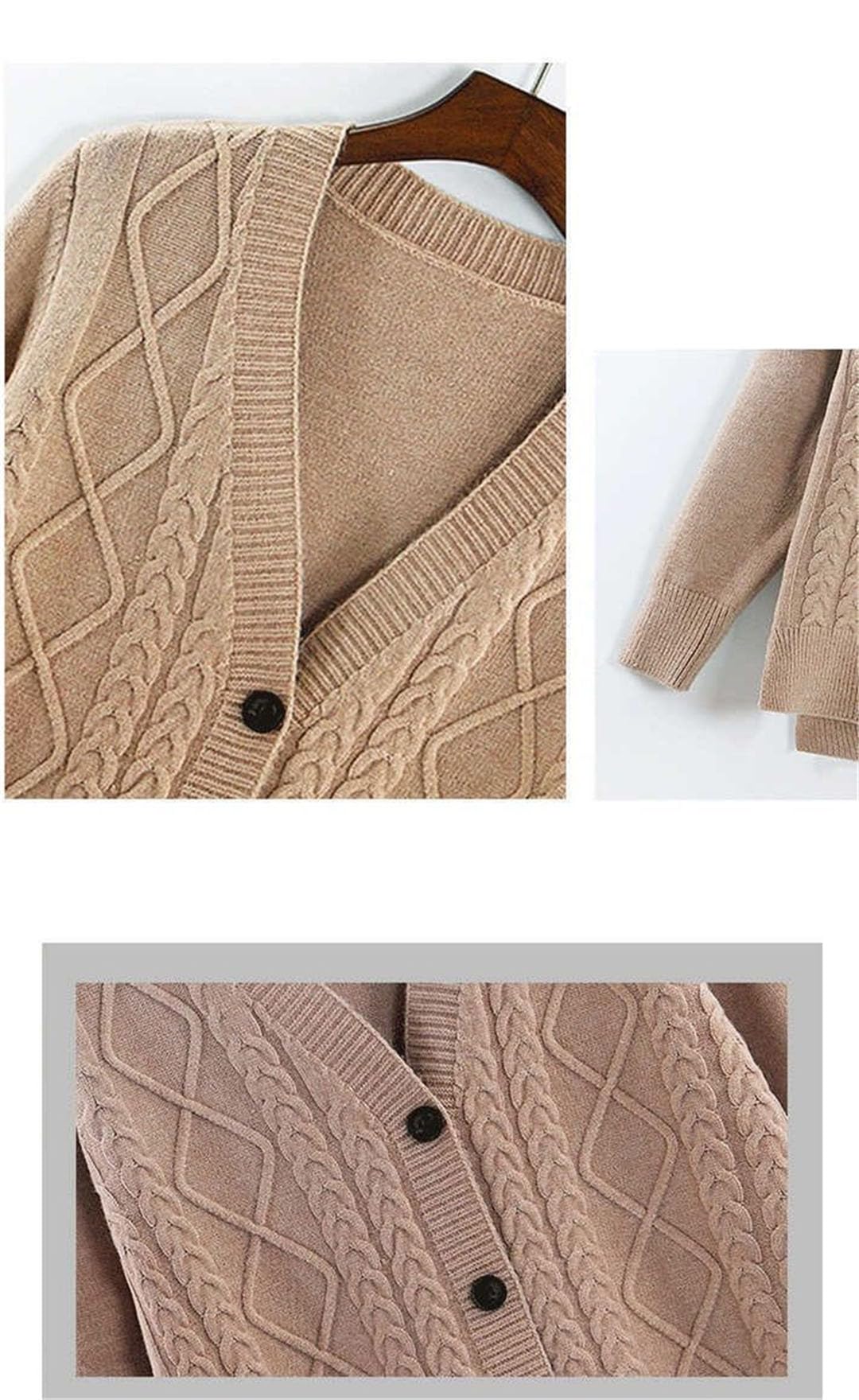 Suéter De Manga Larga para Mujer, Cárdigan, Cuello En V, Suelto, Trenzado, Chaqueta De Suéter