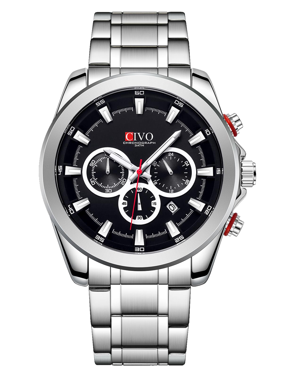 CIVO Uhren Herren Edelstahl Chronograph Silber Armbanduhr Herren mit Datum - Wasserdicht Quarz Uhr Mode Casual