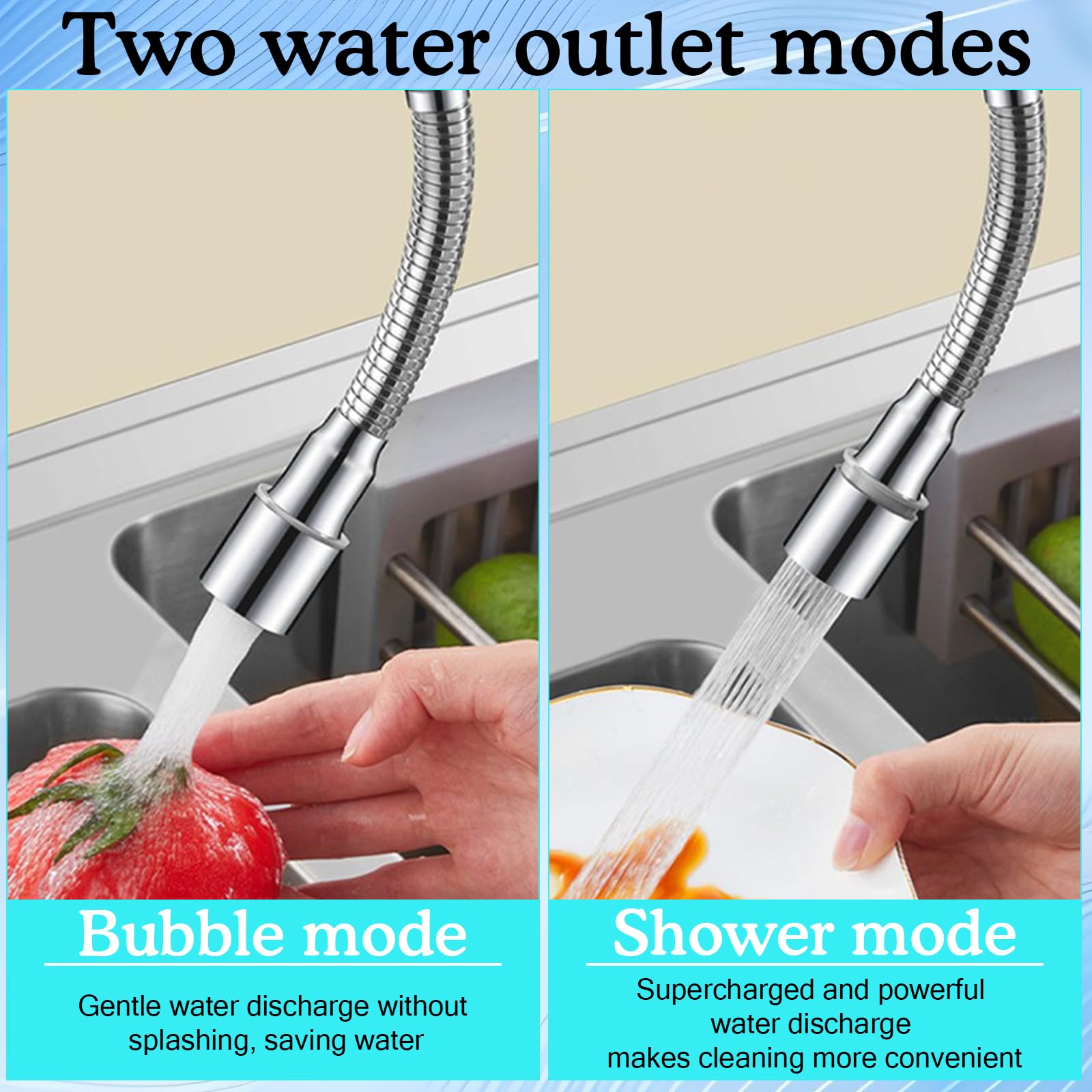 Extensión flexible de 20 cm, grifo de ahorro de agua, accesorio giratorio con 2 adaptadores de grifo, regulador de chorro, cabezal pulverizador para cocinas, baños, bares, inodoros